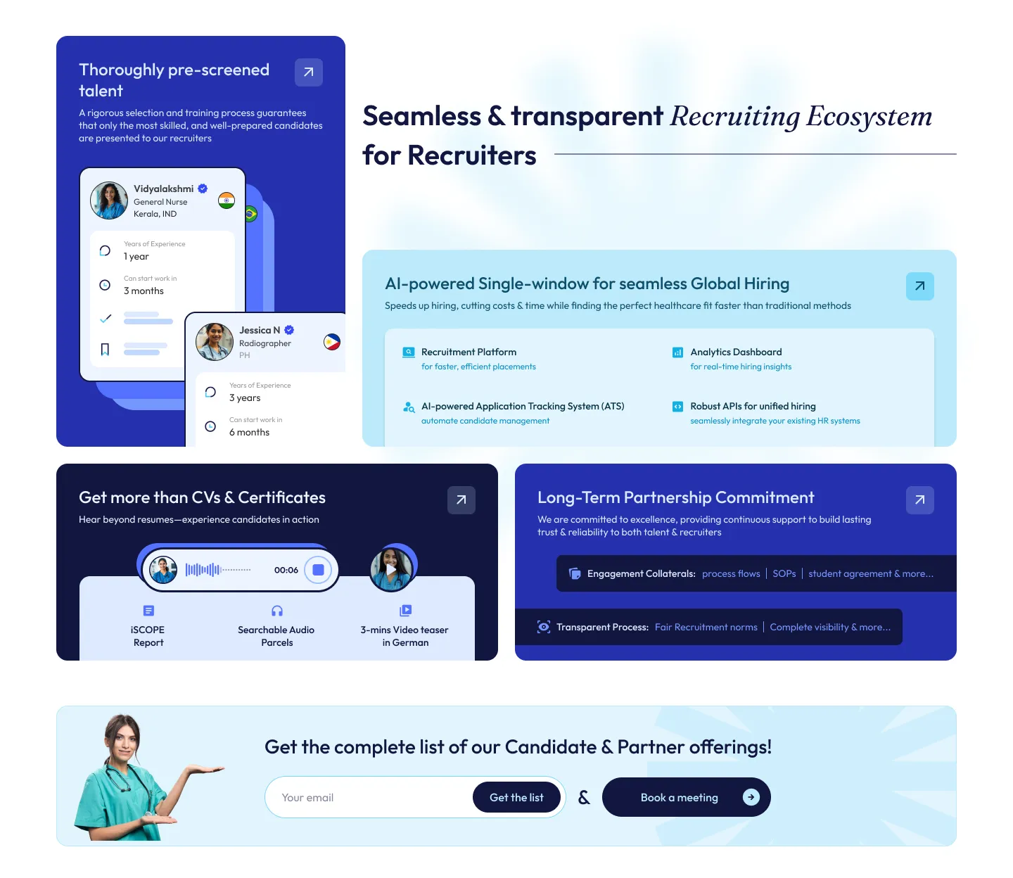 recruiter hub with trust signals and clear value propositions